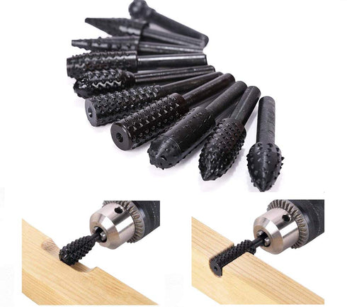 ASNOMY 10PCS Woodworking Twist Drill Bits, Wood Carving File Rasp Drill Bits 6.3mm(1/4") Shank