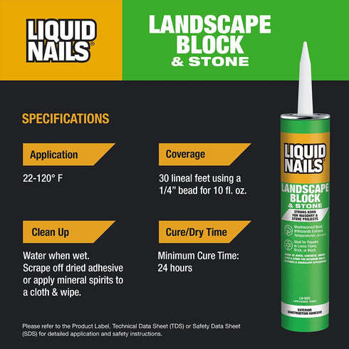 Liquid Nails LN-905 Landscape Block Adhesive, Low VOC, 10 oz