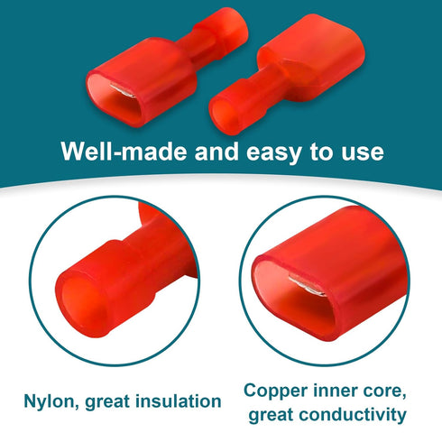 120PCS Spade Connectors Female and Male, 22-16 AWG Quick Disconnect Nylon Insulated Terminals for Electrical Connection