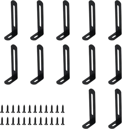 JAKOUE 12 Pcs L Brackets for Wood, 3"x1.2"x0.6" Black Metal Corner Braces, Adjustable
