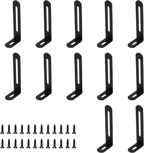 JAKOUE 12 Pcs L Brackets for Wood, 3"x1.2"x0.6" Black Metal Corner Braces, Adjustable
