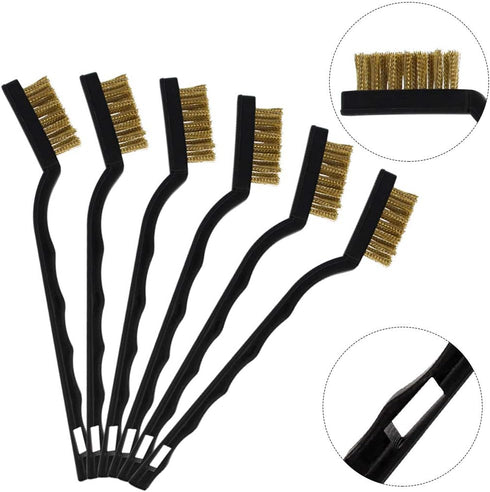 15 Pcs Mini Brass Wire Brush Set for Cleaning, Welding Slag Rust, Curved Handle Brushes