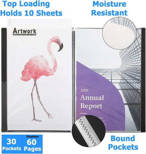 Sooez Heavy Duty Binder with Plastic Sleeves, 18"x24", Portfolio Folder with 30 Clear Sheet Protectors