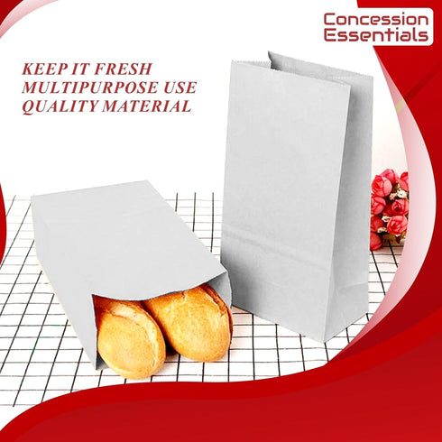 Concession Essentials 4 lb Packaging 1,200 - White Paper Bags Food Service Paper Bags for Bakery, Candy, Snacks