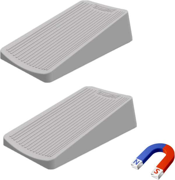 Premium Rubber Door Stop, Large Anti-Slip Wedge, Heavy Duty Door Stopper for All Floor Types (2 Pack, Gray)