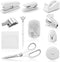 Cute White Desk Accessory Kit, Desktop Stapler Set with Staple Remover, Hole Punch, Tape Dispenser, Pen