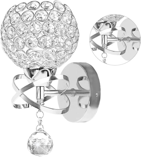 TISLYCO Silver Crystal Sconces - Modern Wall Lighting with Hanging Crystal Ball,