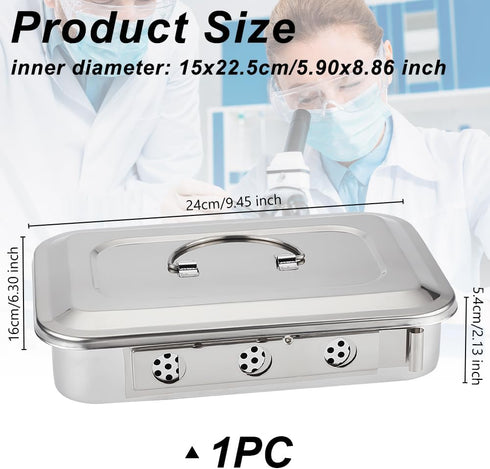 OLYCRAFT Stainless Steel Instrument Tray Organizer 6.3x9.4x2.1 Inch Instruments Solid Box with Lid Rectangle Sterilization Box Container Lab Instrument Tools Trays for Surgery Lab Instrument Supplies