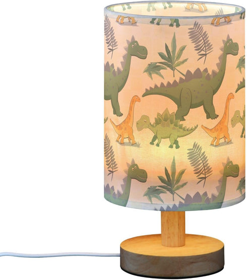 Dinosaur Green Dino A Lamp for Girls Boys Bedroom Bedside Table Lamp with USB Port LED Kids Nightstand Lamp Wood Base