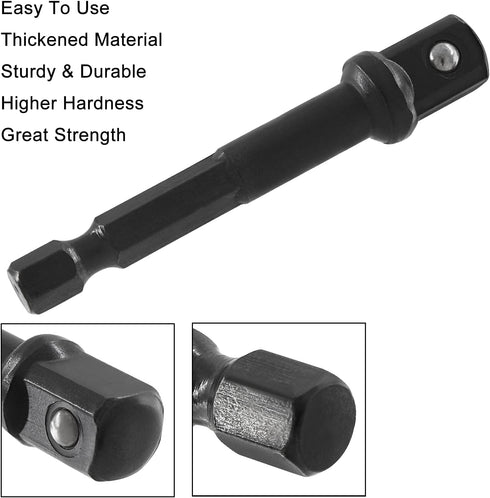 Square Socket Bit Adapter, 5 Pcs 3/8 Hex Impact Socket Extension Set - Impact Socket Driver Bits for DIY Drills