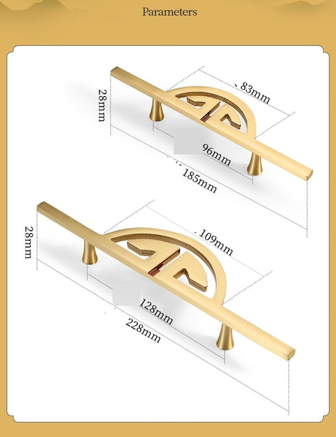 PILYON 128mm Pack) Dresser Knobs Chinese Retro Cabinet Wardrobe Door Handle Semicircle Pair Brass Cabinet Drawer