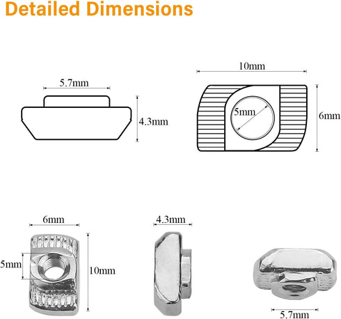 100 Pieces 2020 Series T Nuts, M5 T Slot Nut Hammer Head Fastener, Nickel Plated Carbon Steel