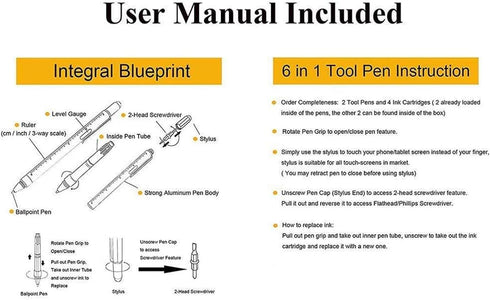 HeTaoCat Gifts Multi Tech Tool Pen, 6 in 1 Stylus Pen with Screwdriver, Ruler, Levelgauge, Ballpoint Pen (White)