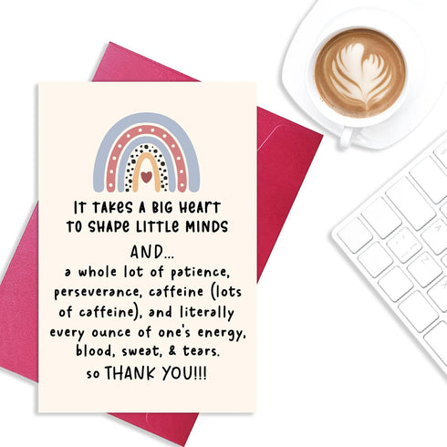 TTBDKKDM Thank You Teacher Card, Appreciation Greeting Cards for Teachers, It Takes A Big Heart to Shape Little Minds