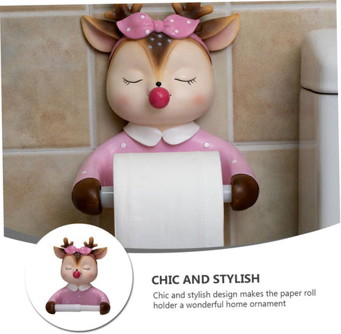 FUTUREORYY Cartoon Deer Roll Paper Holder Toilet Paper Shelf Wall-Mounted No Drilling Decorative Tissue Rack