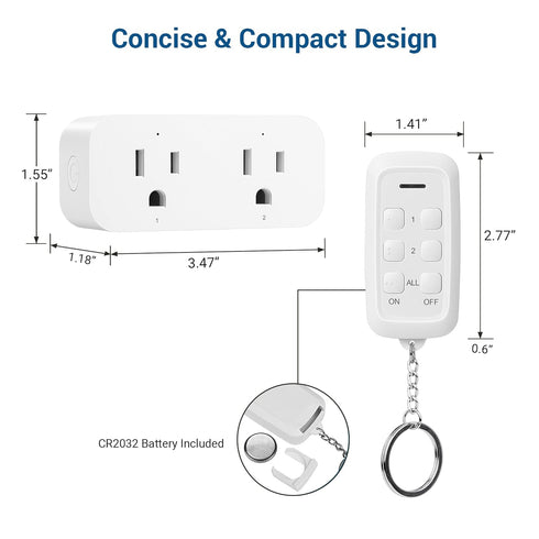 DEWENWILS Wireless Remote Control Outlet, 2 Independent Control Sockets, No Wiring, 15A/1875W, 100 FT Range