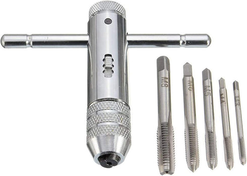 Rocaris Adjustable T-Handle Ratchet Tap Holder Wrench + 5pcs M3-M8 Metric Plug Tap