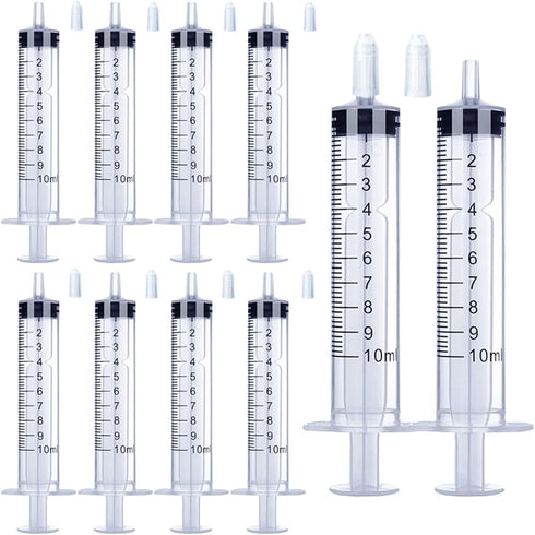 10 Pack 10ml Syringe for Liquid Measurement, Oral, Scientific Labs, Dispensing with Cap, 10cc Syringes