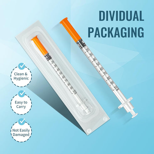 31G 1cc/ml, 5/16" 8mm Pack 100 Lab Liquid Measurement of Individually Wrapped