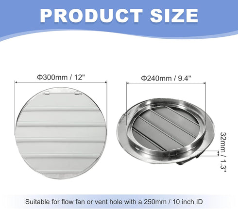 10 Inch PATIKIL Aluminum Vent Cover, Louver Shutter Exhaust Fan Louvered Vent Automatic Gravity Round Grill