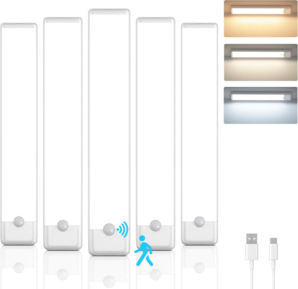 5-Pack Motion Sensor Under Cabinet Light, 3 Color Temperature Dimmable Rechargeable Magnetic