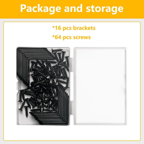 16Pcs 1.6x1.6 Inch 90 Black Stainless Steel L Bracket Corner Braces Metal Shelf Support, Degree Joint Right Angle