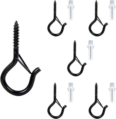 Yamlnke Heavy Duty Ceiling Screw Hooks with Safety Buckle, Black Metal, 2.16 Inches,