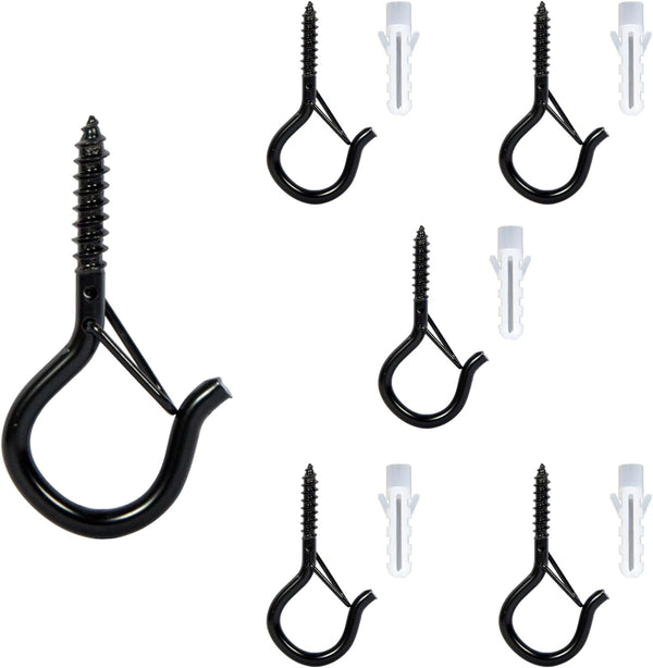 Yamlnke Heavy Duty Ceiling Screw Hooks with Safety Buckle, Black Metal, 2.16 Inches,
