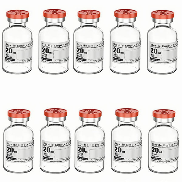 10pcs 20ml Sterile Empty Vials with Plastic Aluminum Flip Off Caps, Borosilicate Lab Sample Vial (Transparent)