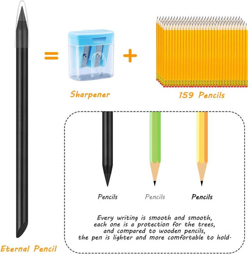 AUAUY 2PCS Metal Inkless Pencil, Reusable Everlasting Pencil with 2 Replaceable Nibs for Writing Drawing