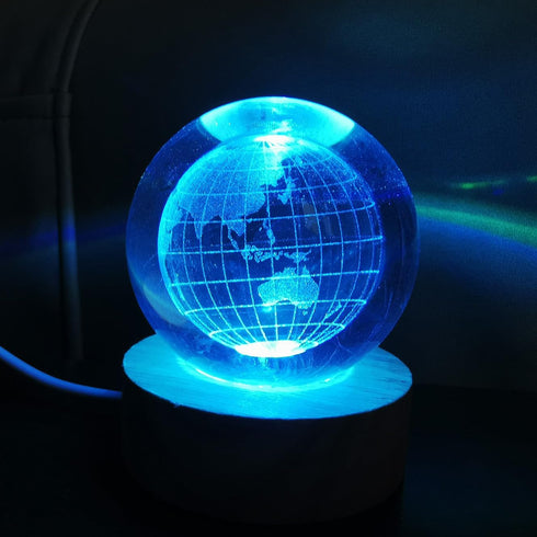 3D Crystal Earth Ball Light with Colorful LED Light Base, Color Changing Table Lamp with Remote, Unique Valentine's Day