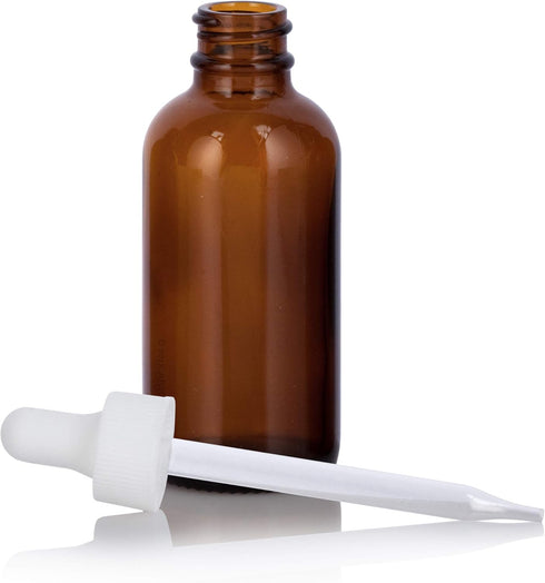 JUVITUS 24 Pack Amber Glass Boston Round Dropper Bottles + Funnel, 2 oz / 60 ml
