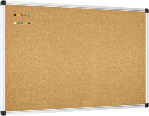 XBoard 36 x 24 Cork Bulletin Board, Notice Board with Aluminum Frame and Push Pins for Display