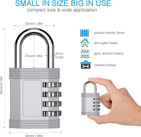 ZHEGE Locker Locks with Code, 4 Digit Combination Padlock for Gym, School, Storage, 2 Pack Silver