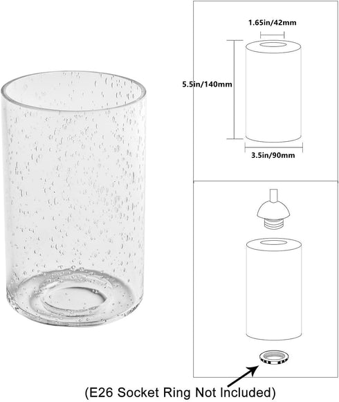 MISUOVERRE 2 pack, 1-5/8-inch 3.5, 5.5 Seeded Glass Shade, Bubble Seeded Glass Lamp Shade Replacement for Light