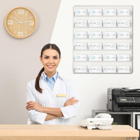Lincia 24 Pockets Horizontal Business Card Holder Display Rack, Wall Mount Clear Acrylic Organizer for Office