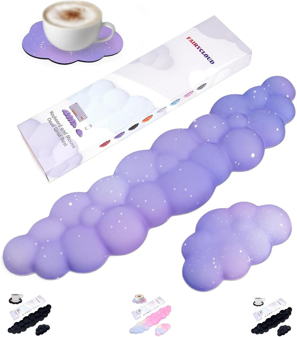Cloud Wrist Rest Set for Keyboard and Mouse, Includes Cute Coaster, with