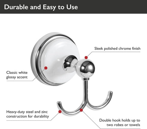 Design House Bathroom Hardware Accessories, Polished Chrome and White Robe Hook
