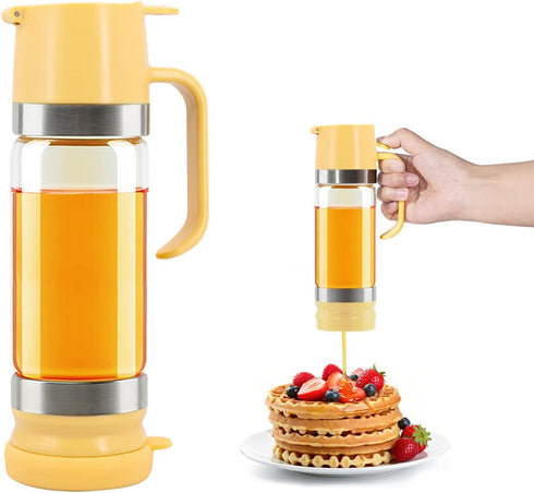 Glass Honey Dispenser No-Drip with Handle 12 oz Maple Syrup Jar Dispenser