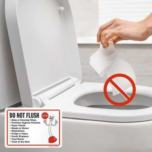 7" 10" 55 SmartSign x 'Do Not Flush - Baby Or Cleaning Wipes, Feminine Hygiene Products, Paper Towels, Masks, Trash