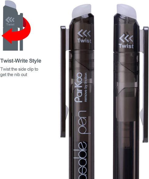ParKoo Retractable Erasable Gel Pens Twist-Write, Fine Point 0.7 mm, Make Mistake Disappear, 12 Black Ink Pens for Drawing Writing Planners and Crossword Puzzles by ParKoo