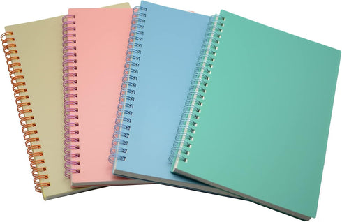 Yansanido Spiral Notebook, 4 Pcs A5 Thick Plastic Hardcover, 80 Sheets - 160 Pages Journals for Study and Notes (Light