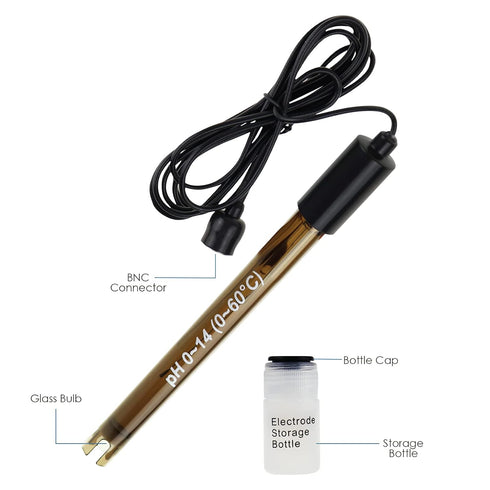 200cm 0-14pH Probe Test, BNC Connection, High Accuracy pH Electrode for Lab and Industrial Use