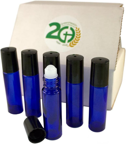 GreenHealth - Pack of 6 - Aromatherapy Glass Roll on Bottles, 10ml (1/3oz) Cobalt Blue Glass
