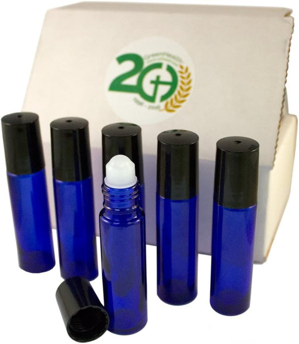 GreenHealth - Pack of 6 - Aromatherapy Glass Roll on Bottles, 10ml (1/3oz) Cobalt Blue Glass