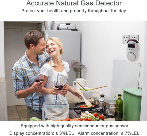 Natural Gas Detector, Plug-in Alarm and Monitor for Home, Kitchen, or Camper with Voice Warning & Digital Display