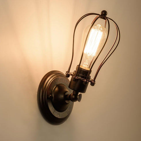 Bulb) LULING Industrial Wall Sconce Vintage Lighting Adjustable Lamp Rustic Wire Metal Cage Wall Light Shade Edison