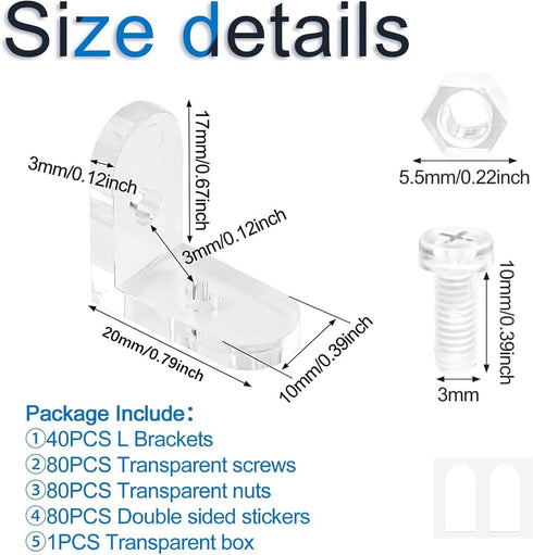 40Pcs 90 INCREWAY L Brackets Transparent Clear Acrylic Corner Bracket Degree Support Shelf Corner Brace Right Angle