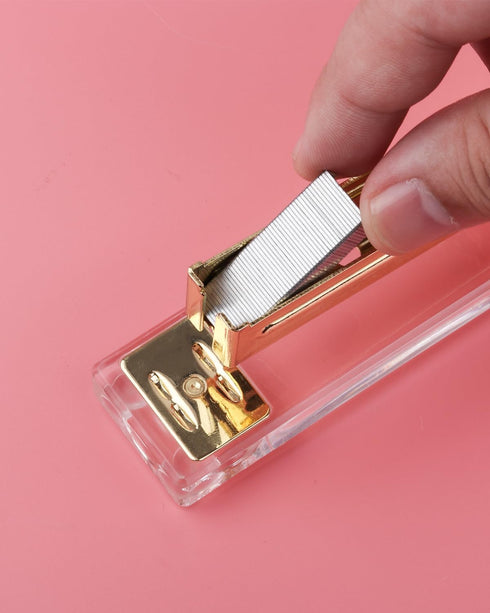 Clear Acrylic Stapler, Elegant Modern Desktop Stapler, Office Accessory for Home, School, or Office (Golden)
