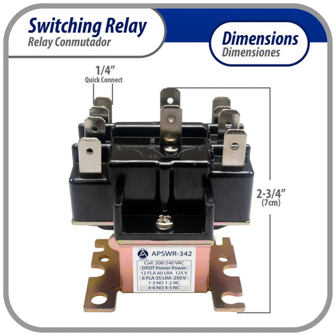 Appli Parts APSWR-342 90-342, 208-240 VAC Coil, General Purpose Switching Relay,DPDT, for HVAC applications and other general electrical installations Replaces APSR-342